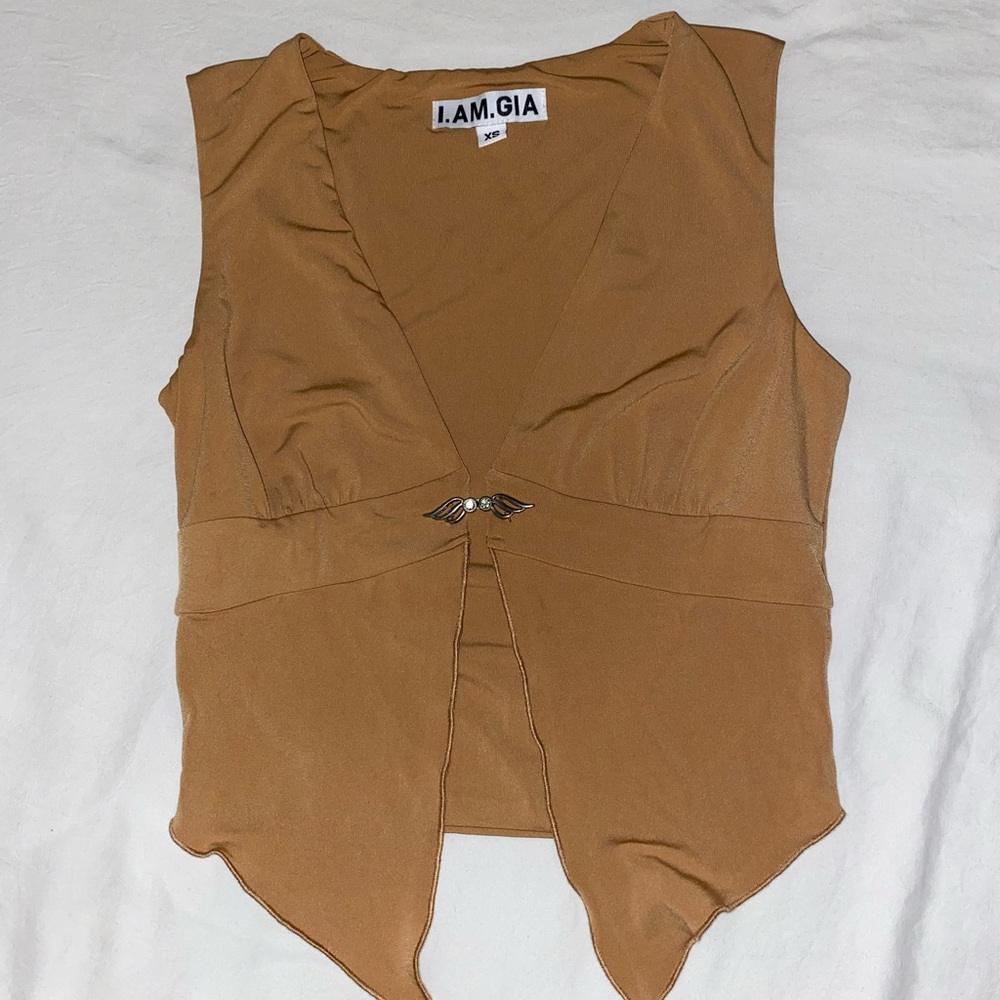 I.AM.GIA Brown Asymmetrical Cut Out Tank Top